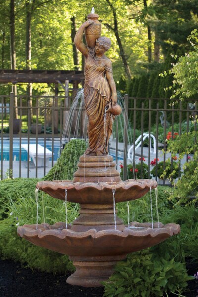 Two Tier Grecian Lady Fountain Cement Garden Statuary No Spray